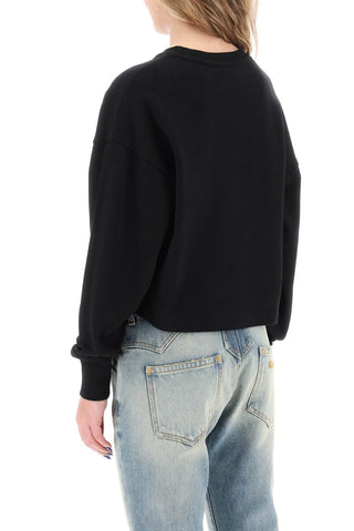 Cropped Sweatshirt With Flocked Logo