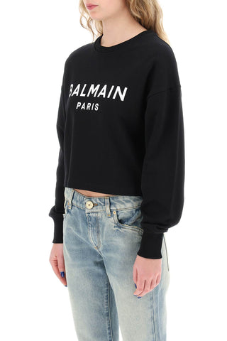 Cropped Sweatshirt With Flocked Logo