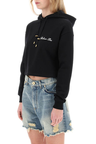 Cropped Hoodie With Logo Embroidery