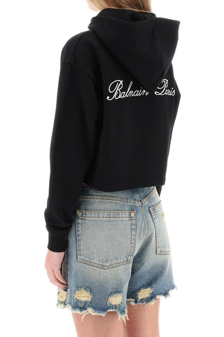 Cropped Hoodie With Logo Embroidery