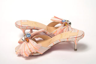 Multicolor Kitten Heel Studded Flat Shoes