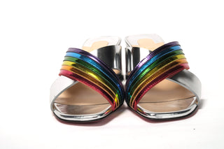 Silver Silver And Rainbow Stripe Mule Sandal