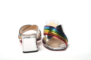 Silver Silver And Rainbow Stripe Mule Sandal