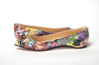 Silver Multi Print Embellished Flat Patent Point Shoe