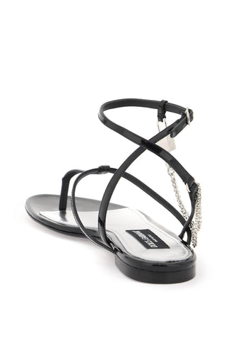 Patent Leather Thong Sandals With Padlock