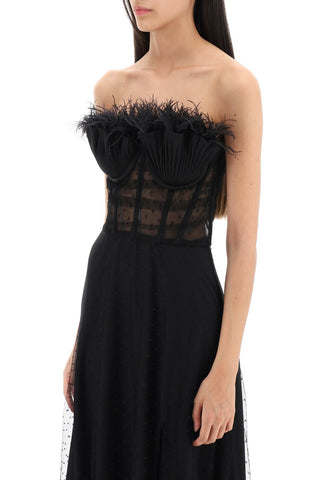 Long Bustier Dress With Feather Trim