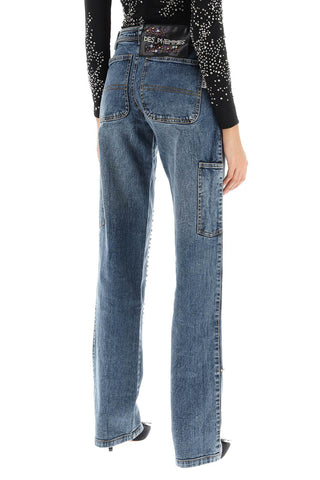 Straight Cut Jeans With Rhinestones