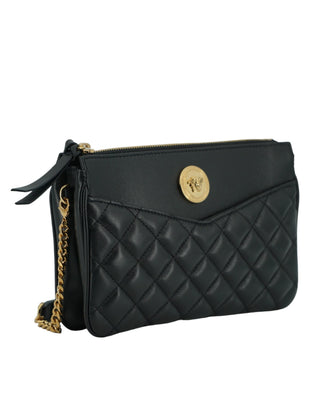 Elegant Black Lamb Leather Crossbody Pouch