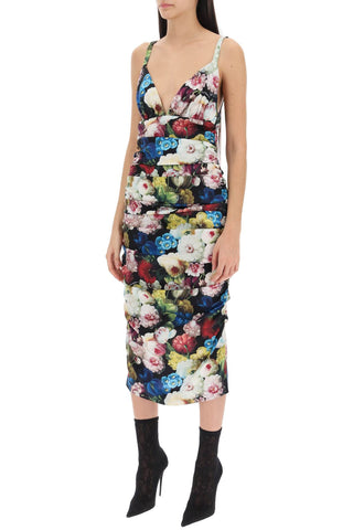 Nocturnal Flower Draped Midi Dress