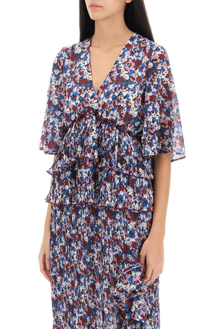 Pleated Blouse With Floral Motif