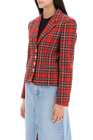 Wool Single-breasted Jacket With Tartan Motif