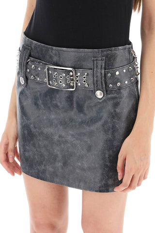 Leather Mini Skirt With Belt And Appliques