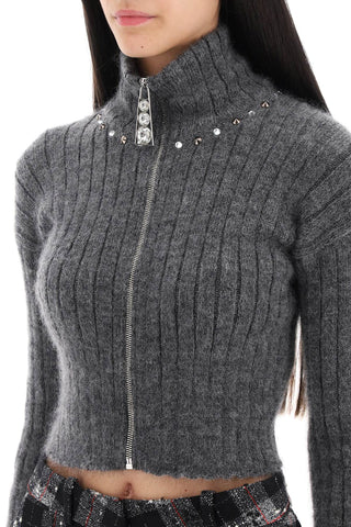 Cropped Cardigan With Zipper And Appliques