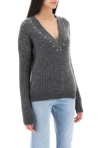 Wool Knit Sweater With Studs And Crystals