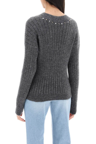 Wool Knit Sweater With Studs And Crystals