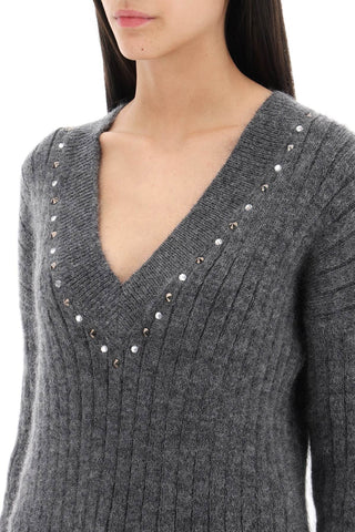 Wool Knit Sweater With Studs And Crystals