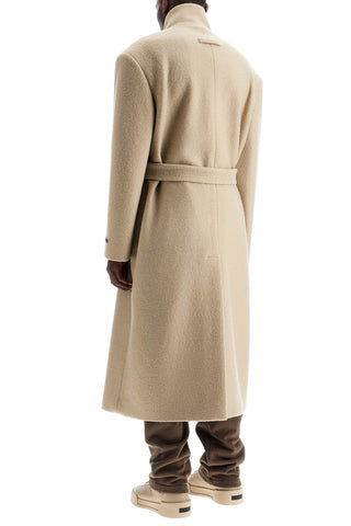 Wool Coat With High Collar And Boiled Wool