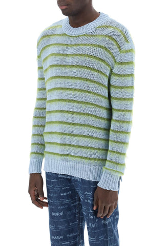 Sweater In Striped Cotton And Mohair