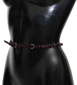 Crystal-embellished Purple Leather Belt