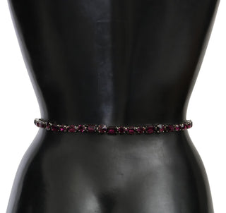 Crystal-embellished Purple Leather Belt