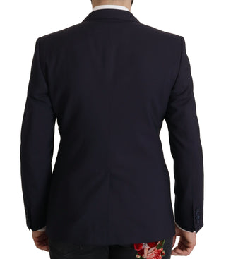 Elegant Navy Wool Blend Slim Blazer