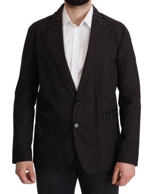 Elegant Black Cotton-wool Blend Blazer Jacket