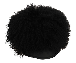 Chic Black Gatsby Cap In Tibet Lamb Fur