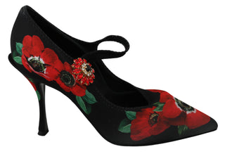 Floral Mary Janes Pumps With Crystal Detail