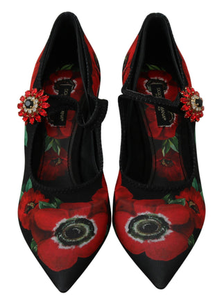 Floral Mary Janes Pumps With Crystal Detail