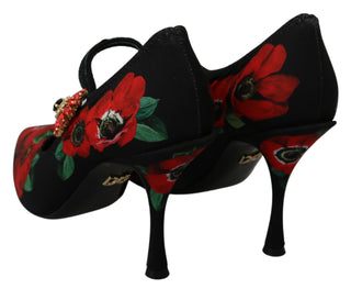 Floral Mary Janes Pumps With Crystal Detail