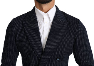 Elegant Dark Blue Dotted Slim-fit Blazer