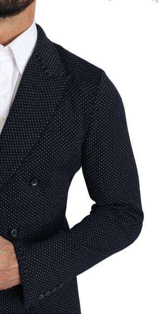 Elegant Dark Blue Dotted Slim-fit Blazer