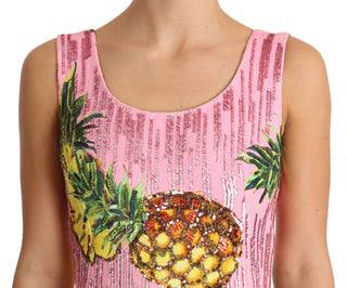 Sequined Pink Pineapple Midi Dress