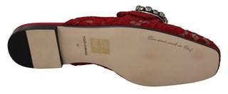 Radiant Red Slide Flats With Crystal Embellishments