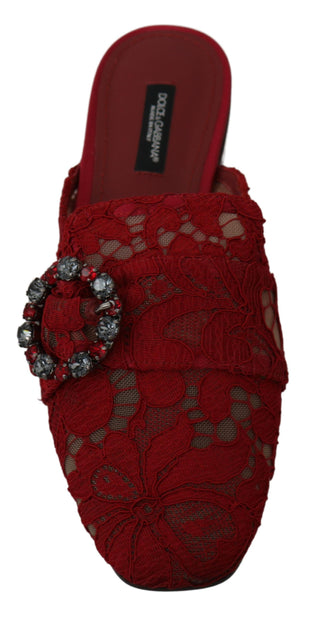 Radiant Red Slide Flats With Crystal Embellishments