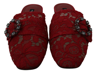 Radiant Red Slide Flats With Crystal Embellishments