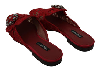 Radiant Red Slide Flats With Crystal Embellishments