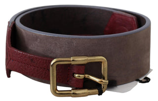 Elegant Brown Leather Belt With Gold Buckle