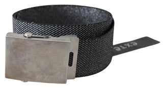 Elegant Black Canvas Waist Belt With Silver Buckle