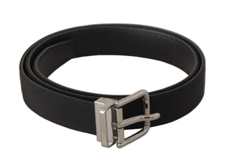 Elegant Black Leather Belt With Metal Buckle