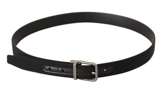 Elegant Black Leather Belt With Metal Buckle