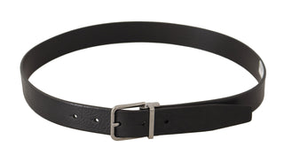 Elegant Black Leather Belt With Metal Buckle