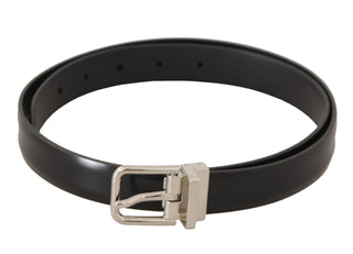 Elegant Black Leather Belt With Metal Buckle