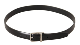 Elegant Black Leather Belt With Metal Buckle