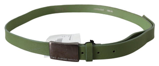 Chic Green Leather Waist Belt With Silver Buckle