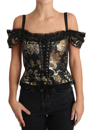 Elegant Floral Jacquard Blouse With Crystal Details