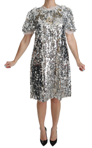 Elegant Silver A-line Dress With Crystal Accents