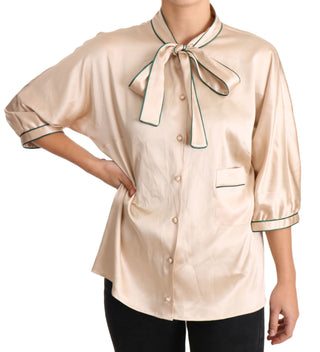 Elegant Beige Silk Blend Blouse Top