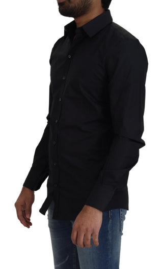 Elegant Black Slim Fit Cotton Shirt