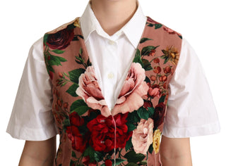 Pink Floral Print Velvet Sleeveless Vest